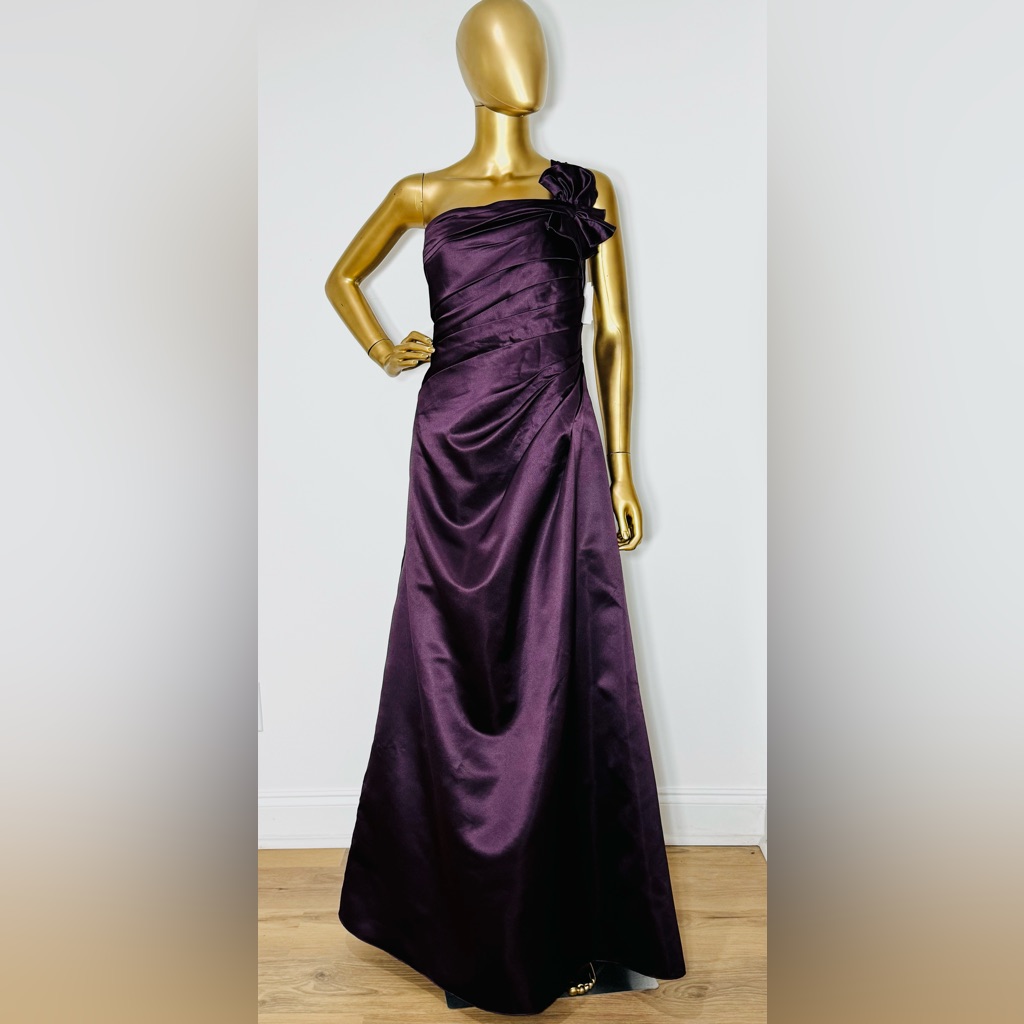 David's Bridal Satin One Shoulder Ruched Ball Gown Dress Formal Plum Purple ~ 14
